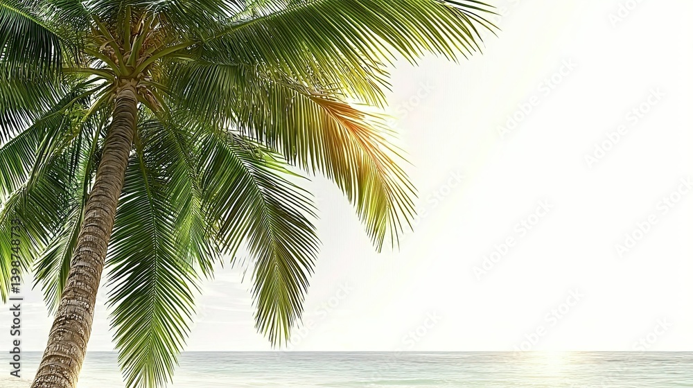 Fototapeta premium Tropical Paradise: Palm Tree and Ocean at Sunset