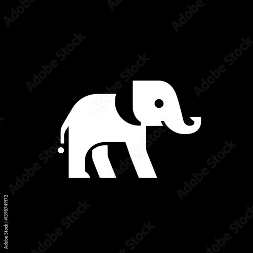 Minimalist elephant logo design featuring simple shapes on a black background