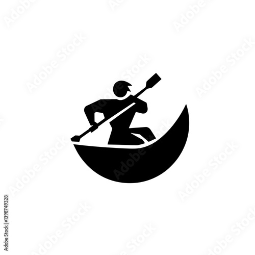 Minimalist logo design featuring a person paddling a boat in a circular shape