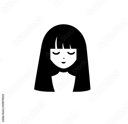 Minimalist logo design featuring a serene female figure with long hair and closed eyes