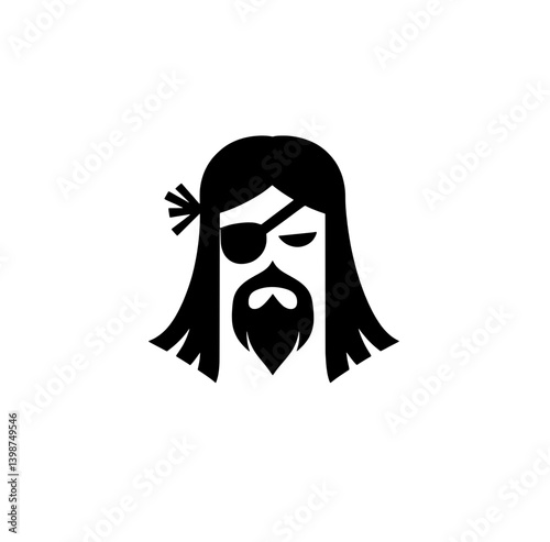 Minimalist pirate logo design featuring a bearded figure with an eyepatch and long hair, ideal for creative branding and artistic projects