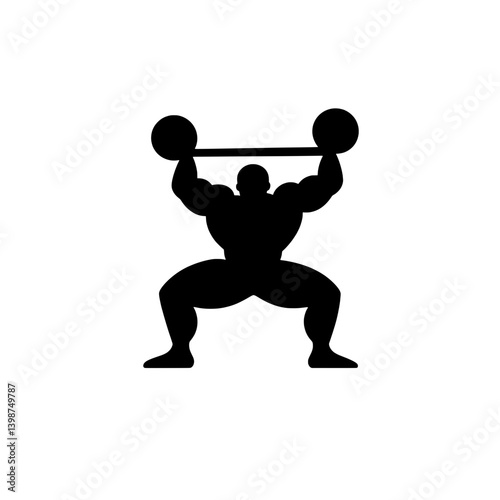 Strong figure lifting weights in a minimalist style, showcasing power and fitness in a bold design aesthetic