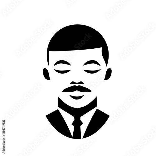 Minimalist logo design featuring a stylized man with closed eyes and a tie, emphasizing calm and professionalism