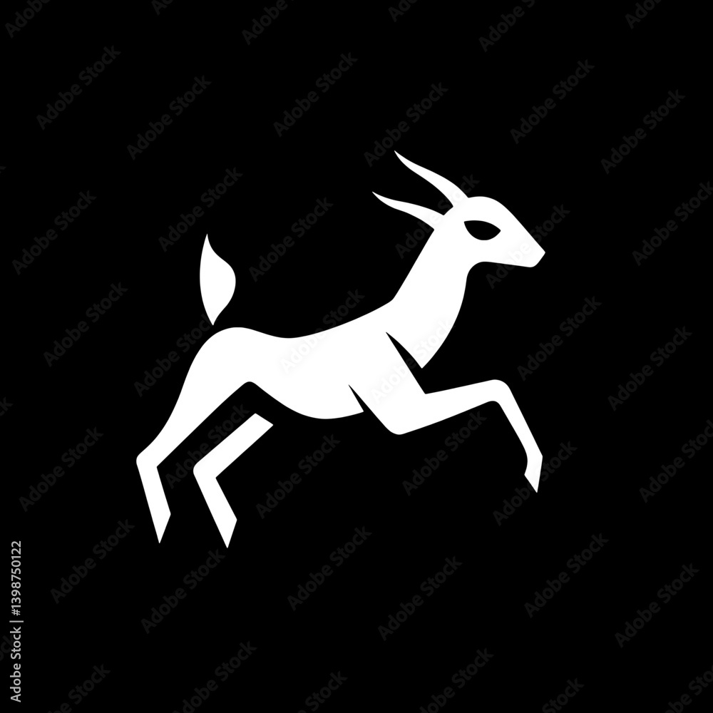 Obraz premium Dynamic minimalist logo depicting a leaping goat in a bold black and white design for modern branding needs