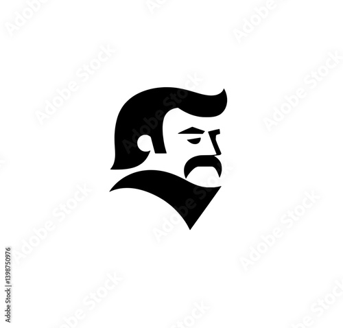 Minimalist logo featuring a man's profile with a mustache and bold outlines for a contemporary design aesthetic