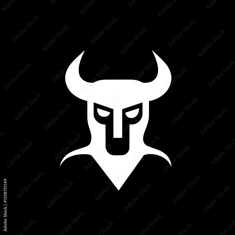 Fototapeta premium Minimalist logo featuring a bull's head with sharp horns and defined lines on a black background, conveying a strong brand identity