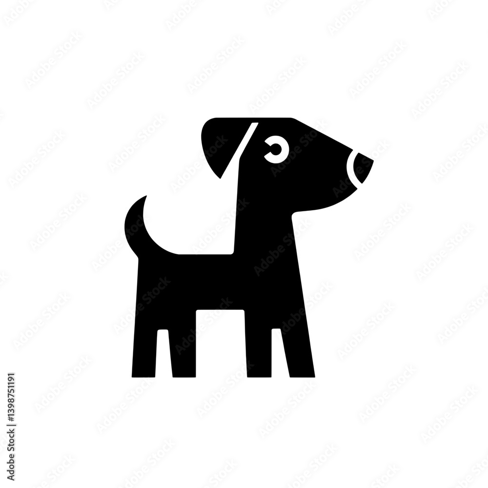 Creative minimalistic logo design featuring a stylized black dog silhouette with playful characteristics