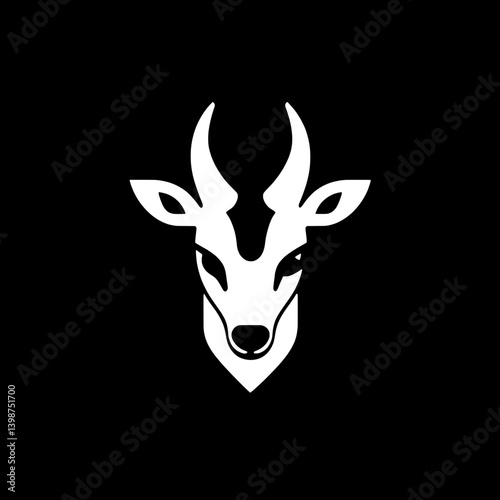 Minimalist logo design featuring a stylized deer head with sharp horns and elegant lines on a solid black background