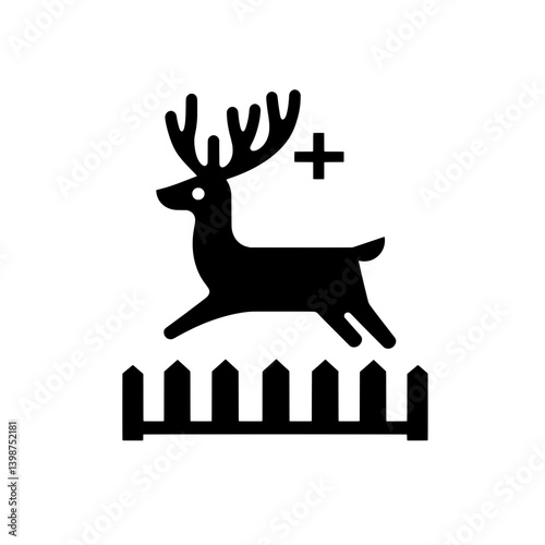 Minimalist logo design featuring a deer jumping over a fence with a plus sign for a modern aesthetic