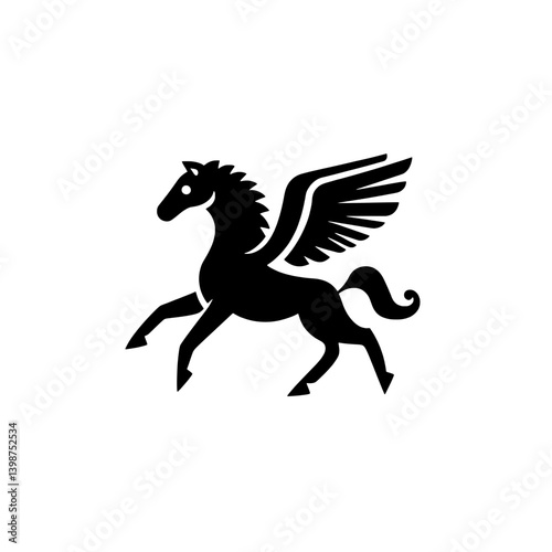 Minimalist black pegasus logo design representing freedom and imagination in creative branding
