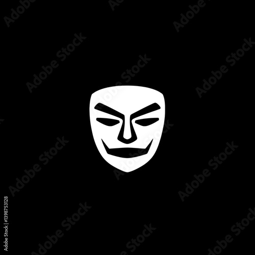 Minimalist logo design featuring a stylized face with a smirk against a black background for a contemporary branding concept