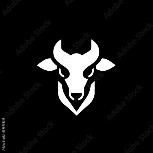 Bold black and white logo with minimalistic design featuring a stylized cow's head suitable for branding in various industries