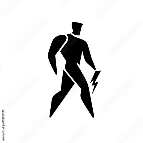 Dynamic abstract icon featuring a minimalist figure with a lightning bolt in a striking pose