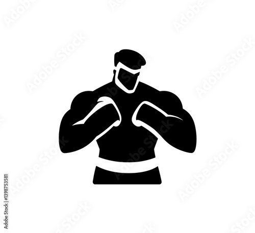Strong muscular figure in minimalistic design focused on fitness and health showcasing dedication to training