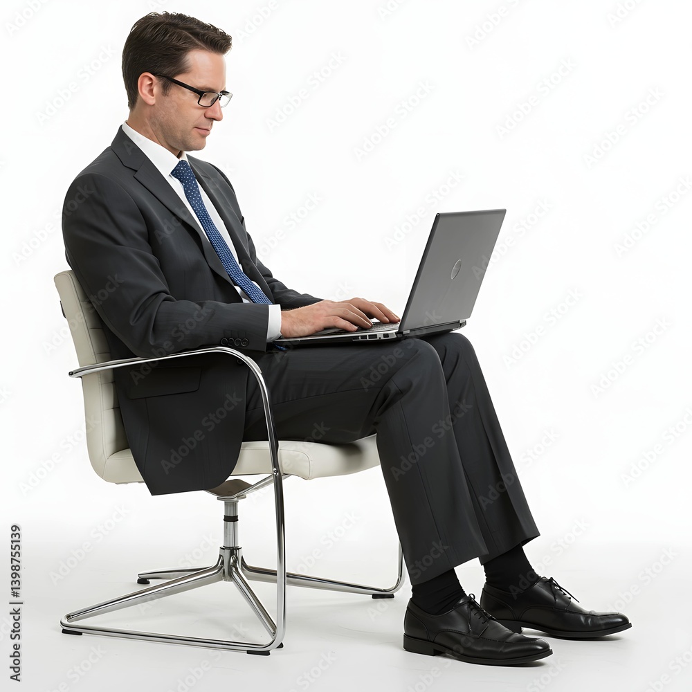 A professional businessman in a sharp suit and tie sits in a modern chair, focused on his laptop. His confident posture and calm demeanor reflect corporate expertise, leadership, and professionalism. A professional businessman in a sharp suit and tie sits in a modern chair, focused on his laptop. His confident posture and calm demeanor reflect corporate expertise, leadership, and professionalism.