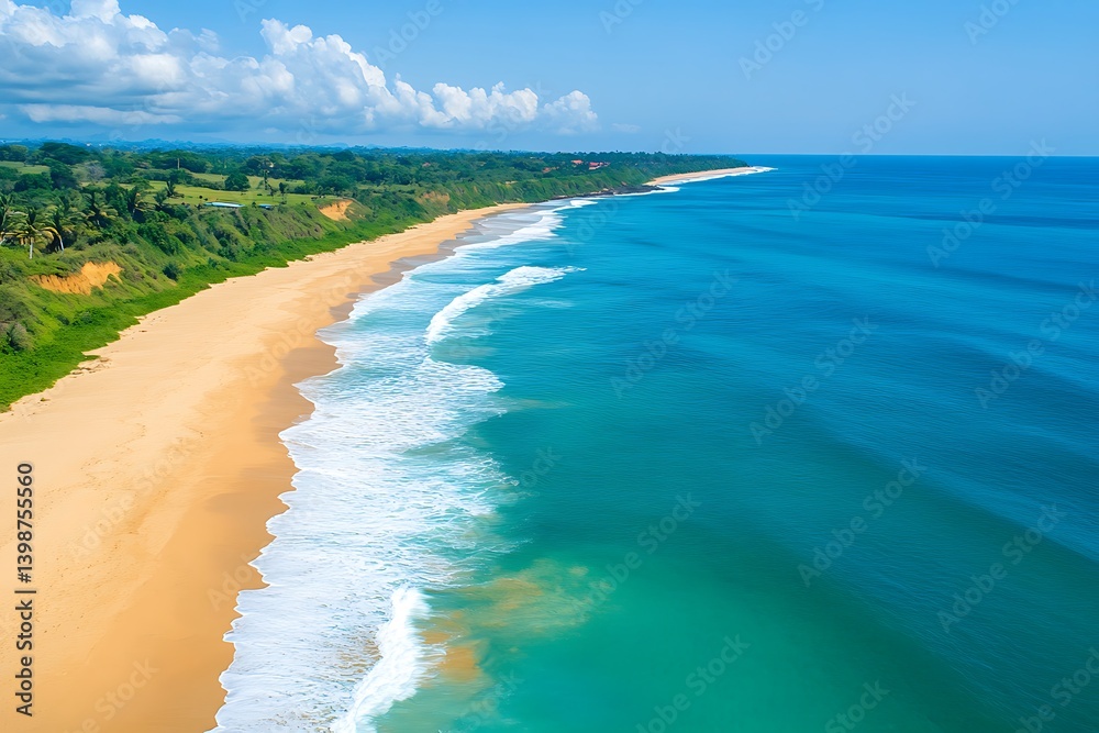 Aerial View of a Tropical Beach with Turquoise Ocean Water and Clear Sand. Aerial View of a Tropical Beach with Turquoise Ocean Water and Clear Sand.