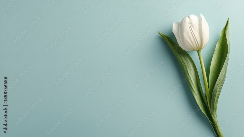 Elegant minimalist design with single white tulip on soft pastel background Elegant minimalist design with single white tulip on soft pastel background