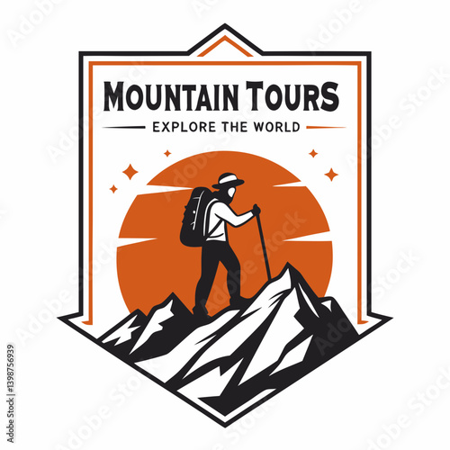 Mountain Tours Adventure Hiker Climbing Silhouette Graphic Design Logo Vector Emblem