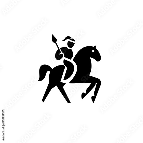 Minimalist logo depicting a knight on horseback carrying a spear in a bold black design against a white background