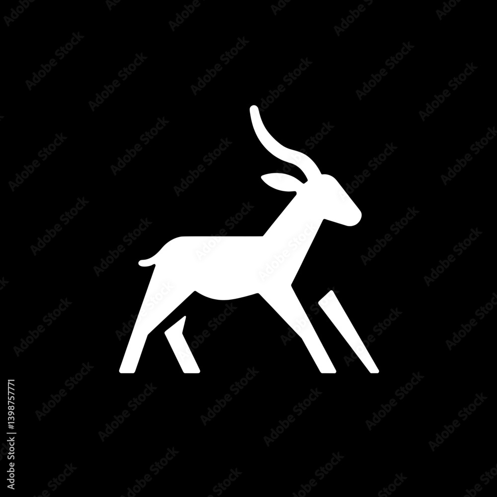 Fototapeta premium Minimalist logo design featuring a stylized antelope silhouette in a black background, suitable for brand identity and visual representation