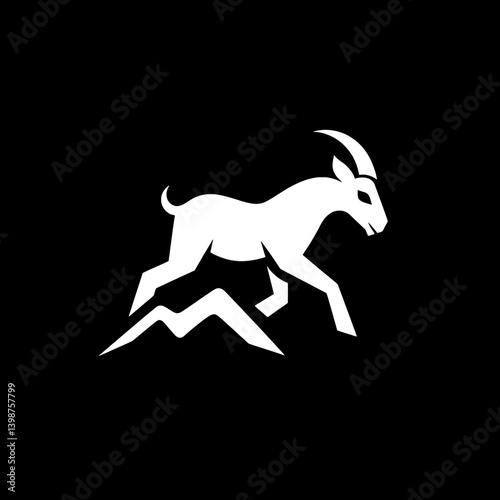 Minimalist goat logo design featuring minimal lines and a bold silhouette reflecting a natural environment and outdoor adventure spirit