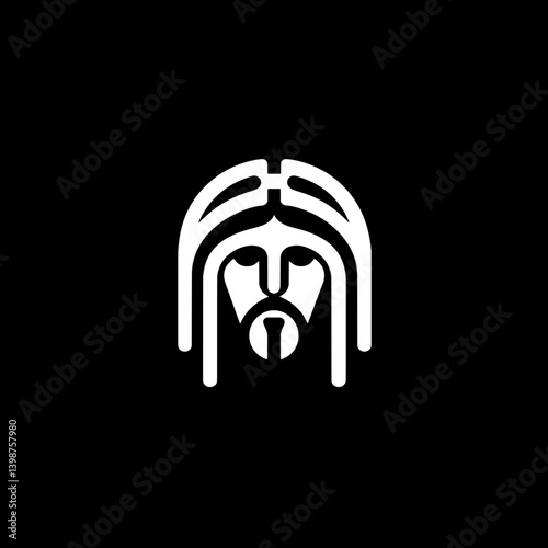 Minimalist logo design showcasing a stylized human face with flowing hair in black and white color scheme