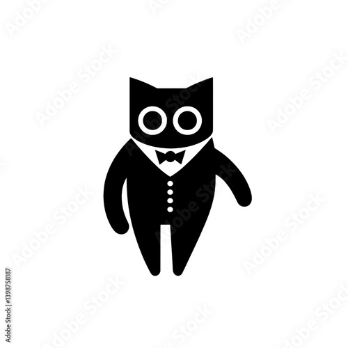 Creative minimalistic logo design featuring a cartoonish cat in a tuxedo against a plain background, embodying playful sophistication