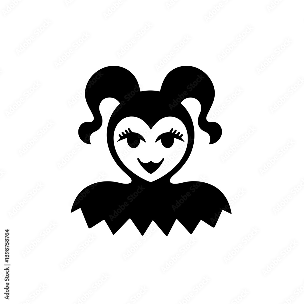 Obraz premium Minimalist black jester icon featuring playful expression and distinctive hair