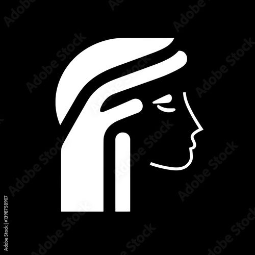 Minimalist logo design featuring a stylized profile of a face with hand gesture on black background