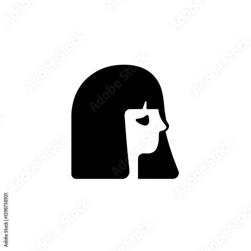 Minimalistic logo design featuring a stylized woman with long hair in a black and white color scheme