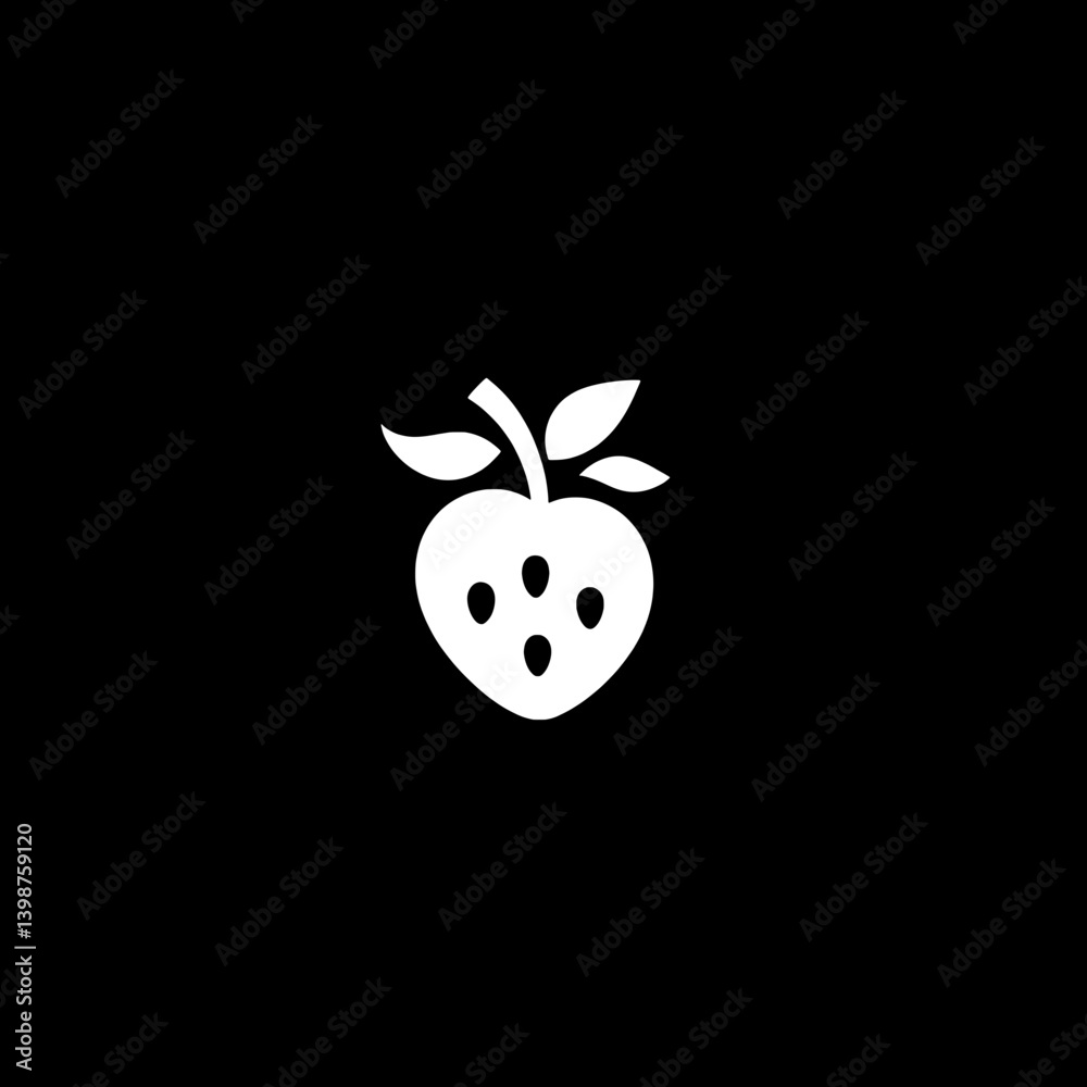 Obraz premium Minimalist logo design showcasing a simple strawberry icon set against a black background, emphasizing clean lines and modern aesthetics