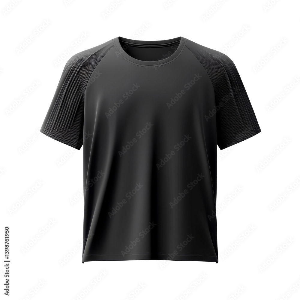Black t-shirt with pleated sleeves displaying modern and stylish design Black t-shirt with pleated sleeves displaying modern and stylish design