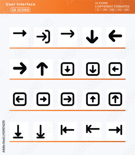 Set of 20 bold user interface icons, anchor, icon, flat, vector, angel, angle, circle, down, left, right, up, double