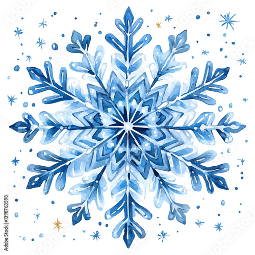 Snowflake, watercolor illustration, isolated on a white background.

