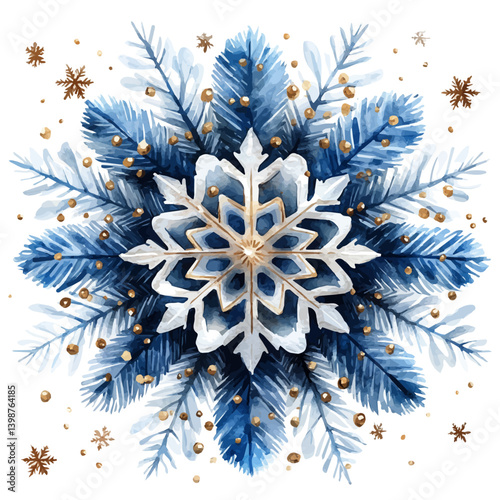 Snowflake, watercolor illustration, isolated on a white background.

