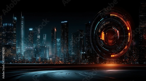 Wallpaper Mural Futuristic Cityscape at Night with Holographic Interface Torontodigital.ca