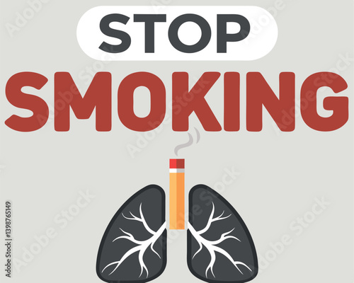 Stop Smoking: Cigarette Piercing Lungs Illustration with Bold Text.