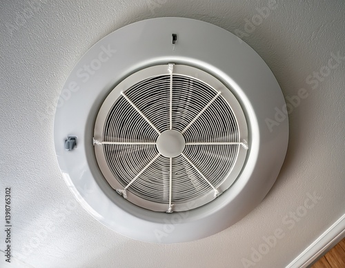 ceiling mounted duct fan and air vent for removing moisture and odors in bathrooms or kitchens