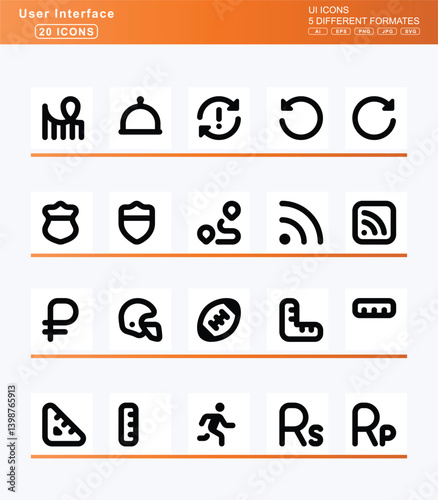 Set of 20 bold user interface icons, diagram, successor, icon, flat, vector, venn, dial, high, low, max, med