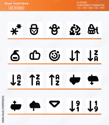 Set of 20 bold user interface icons, ear, icon, flat, vector, deaf, muffs, earnings, earth, africa, americas, asia, europa