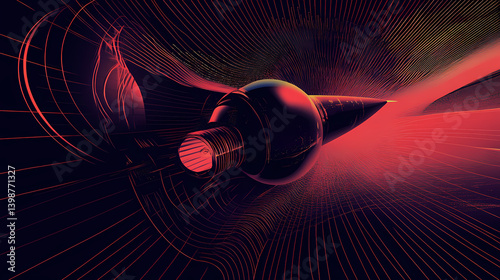 Space probe in warped gravitational field. perfect for: sci-fi events, technological discussions, futuristic designs. Warped Metal. Illustration