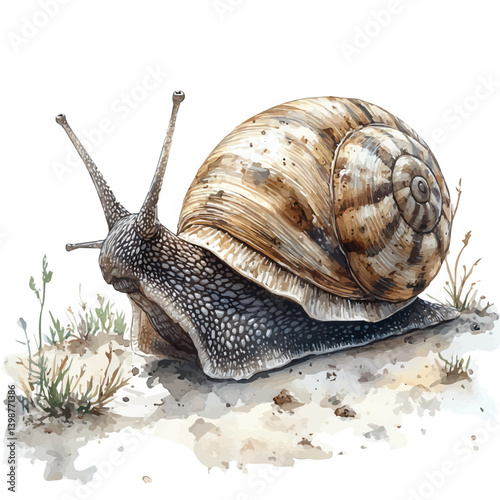 Snail, watercolor illustration, isolated on a white background.

