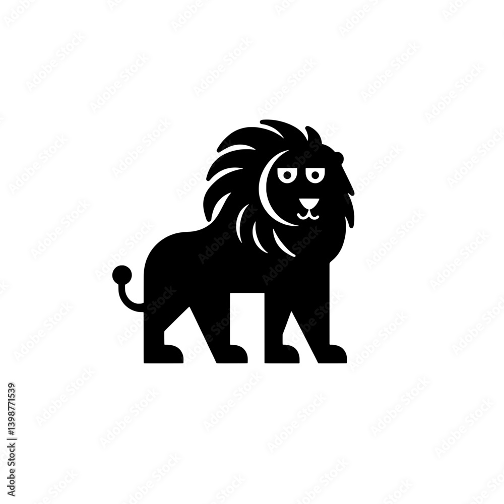 Obraz premium Minimalist black and white lion logo design with unique features and simple geometric style