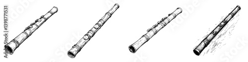 Elegant wooden flutes displayed in varying positions showcasing craftsmanship and design for music enthusiasts
