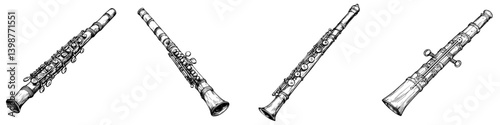 Woodwind instruments displayed in various angles showcasing design and craftsmanship