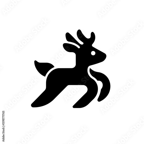 Stylized black and white vector logo of a reindeer running with minimalist design elements