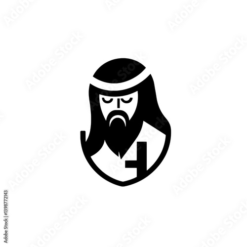 Modern minimalist logo design featuring a stylized bearded figure with headwear in black and white color scheme