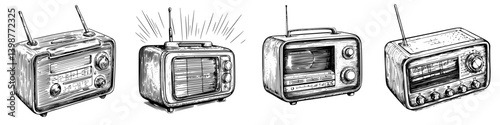 Vintage radios showcasing evolution in design and technology through different decades and styles