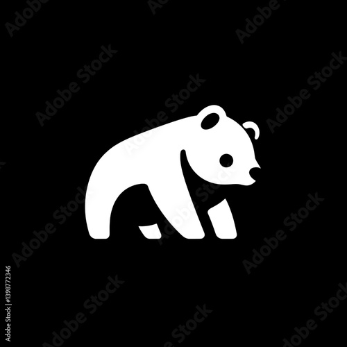 Stylized minimalistic panda logo design in black and white vector format