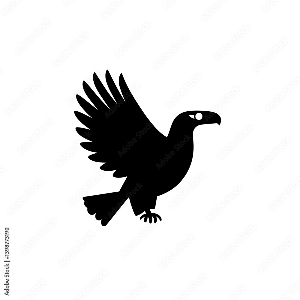 Fototapeta premium Minimalist black and white vector logo featuring a stylized bird in flight with elegant wings and a focused expression